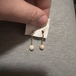 Gold Drop Pearl Dangle Earrings - Classic Women's Jewelry